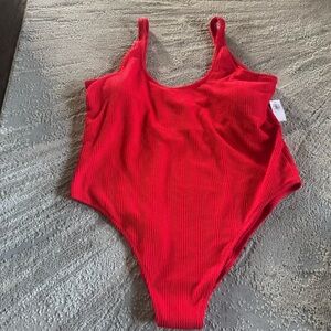 Old Navy one piece bathing suit red textured stripe 3X new